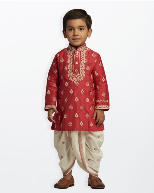 Little Maharaja Embroidered Kurta & Dhoti Set