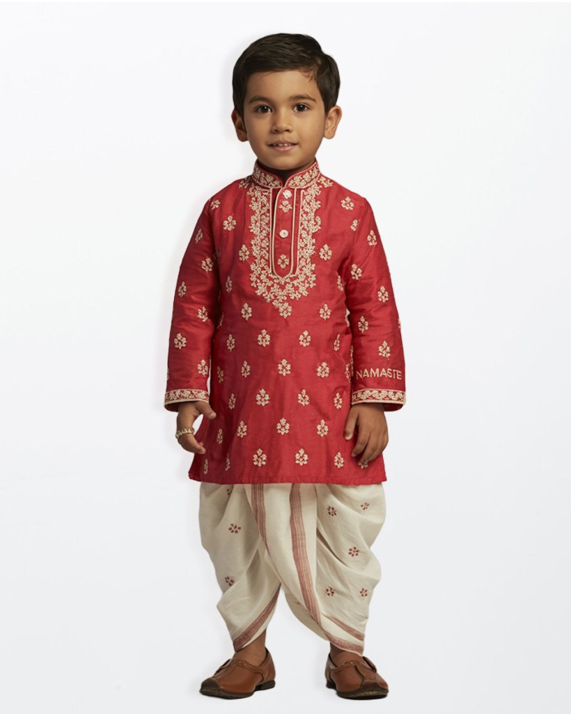 Little Maharaja Embroidered Kurta & Dhoti Set