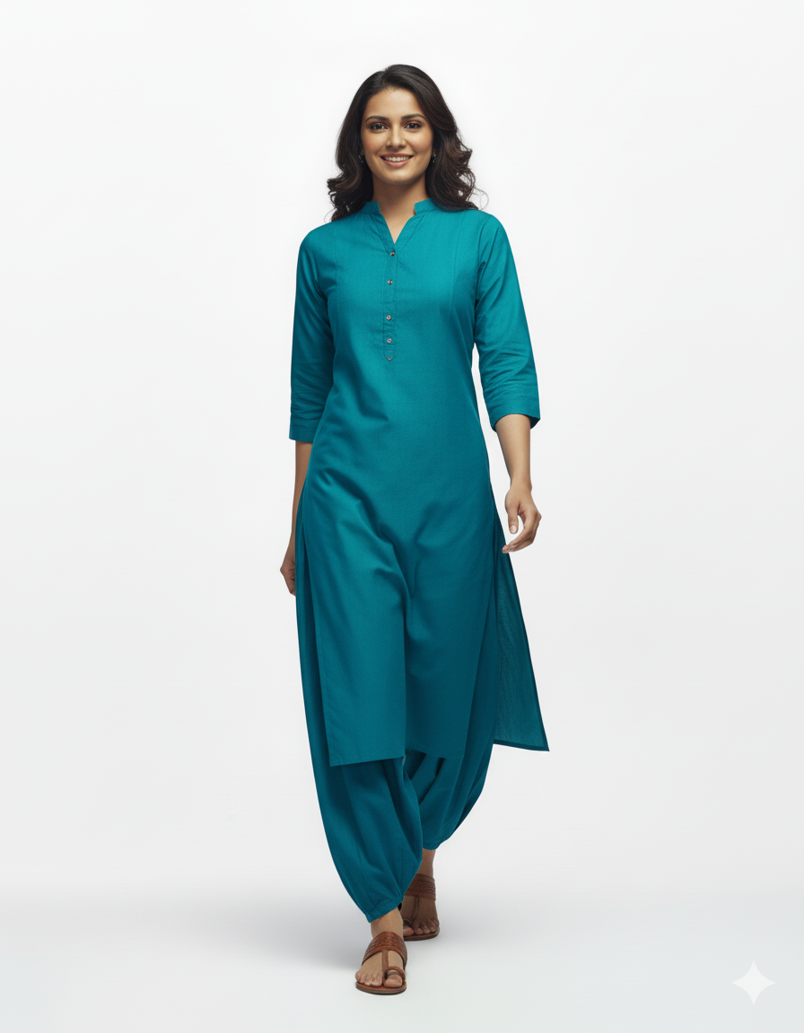 Classic Teal Cotton Kurta Set