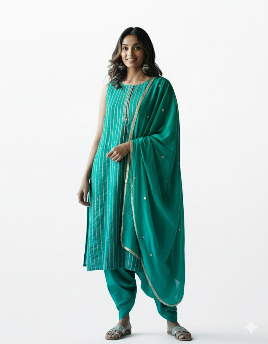 Duku Emerald & Gold Patiala Salwar Set