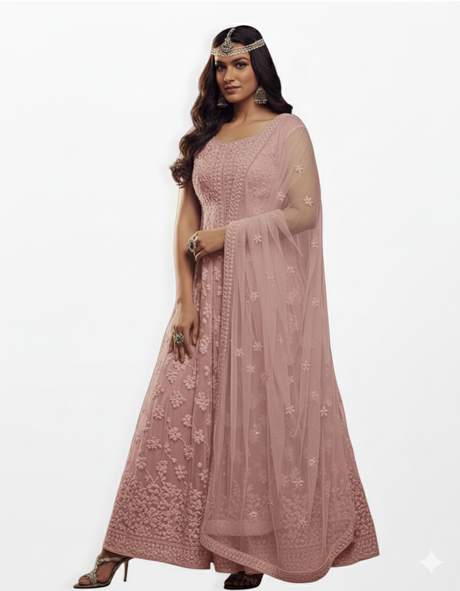 Duku Ethereal Pink Embroidered Anarkali Suit